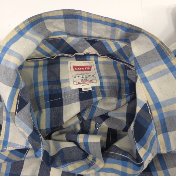 LEVI'S MEN'S PLUS SIZE XXL 2XL BLUE PLAID LONG SLEEVE SHIRT SNAP PEARL BUTTONS.. - Picture 10 of 16